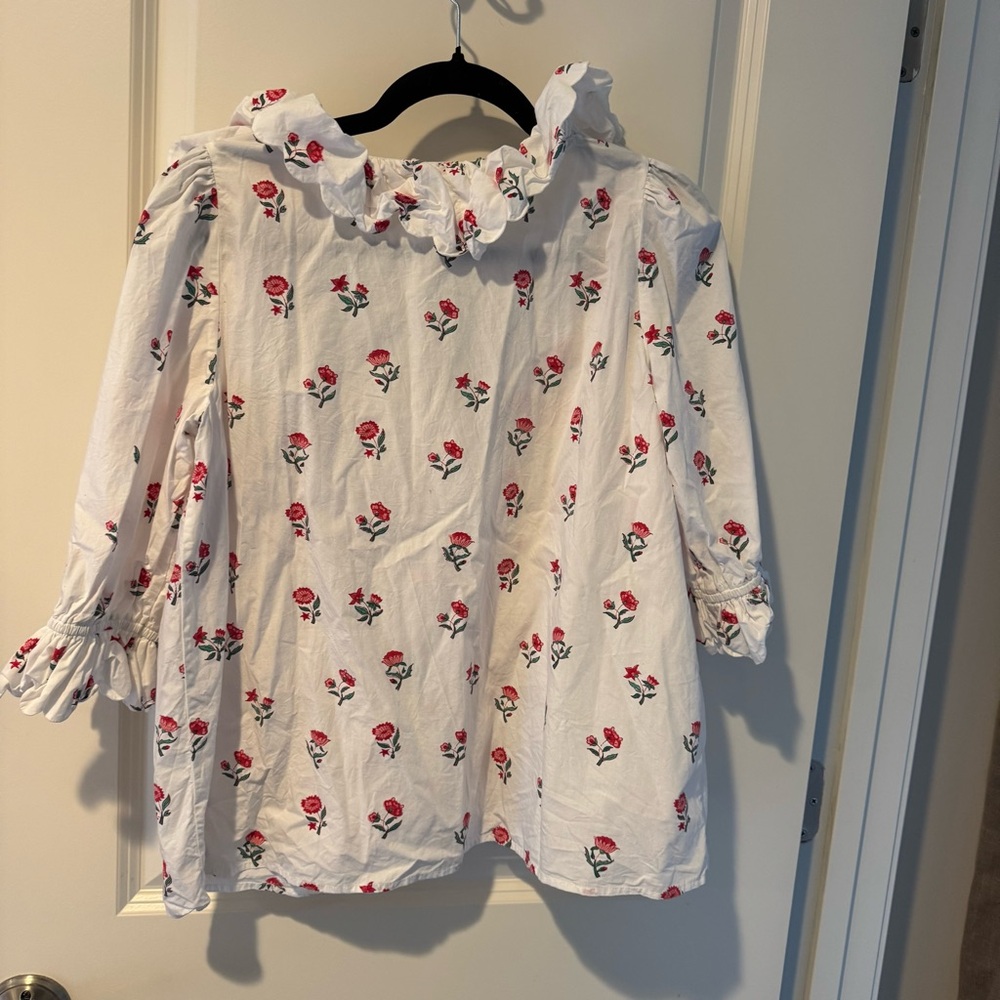 Pink City Prints Scarlet Ditsy Joy Pyjama White and Pink Organic Cotton Top | S - Picture 8 of 9